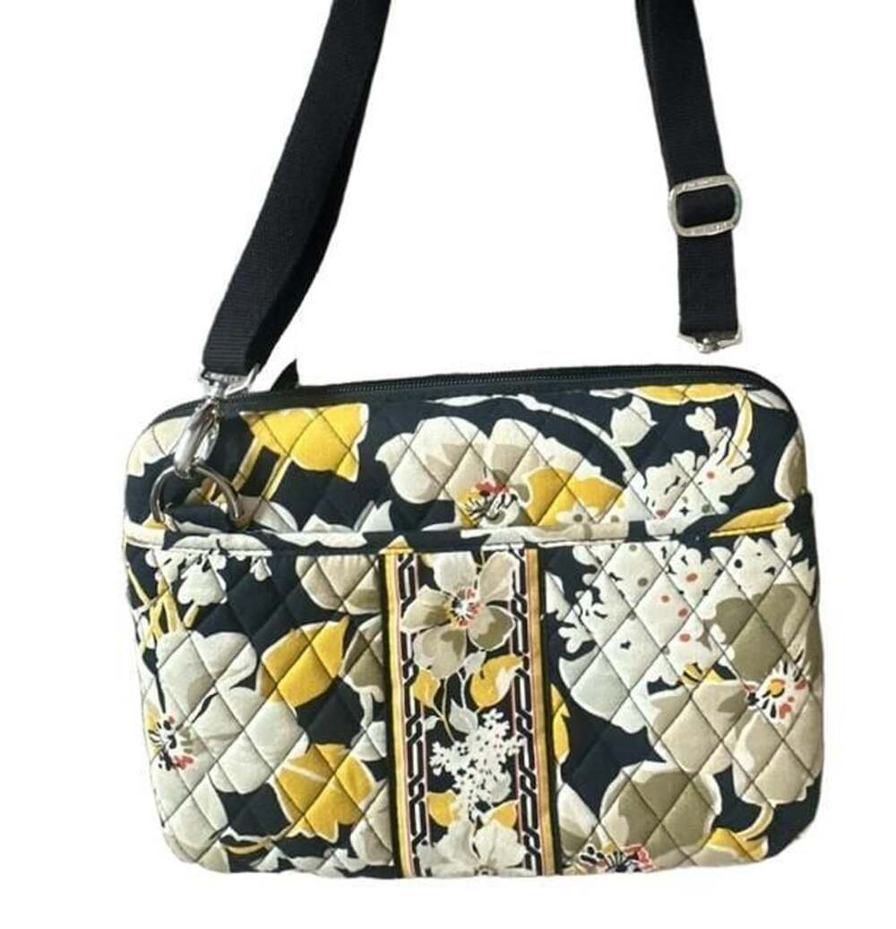 Vera Bradley Quilted Floral Shoulder Bag Black Yellow